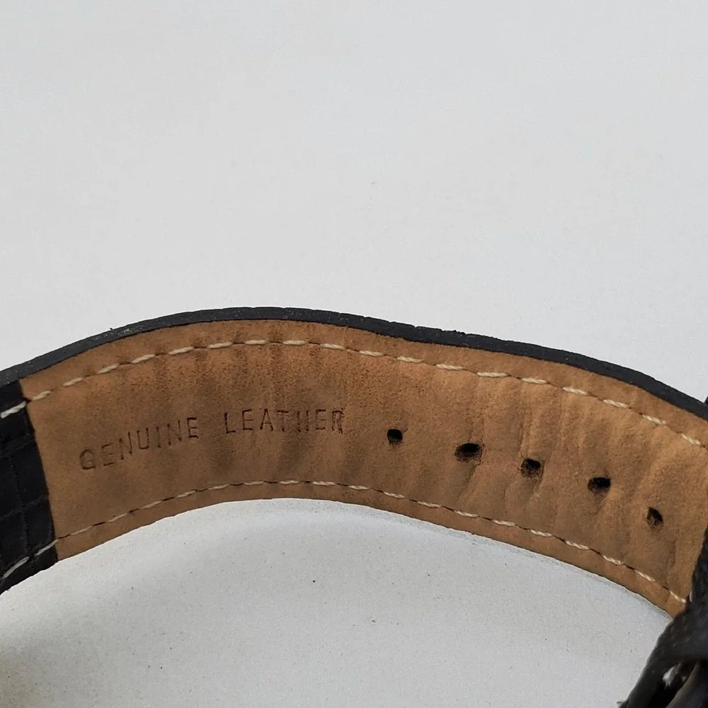 GEGRGE 38MM Women's Watch Crystal Bezel Black Leather Band Straps New Battery‎